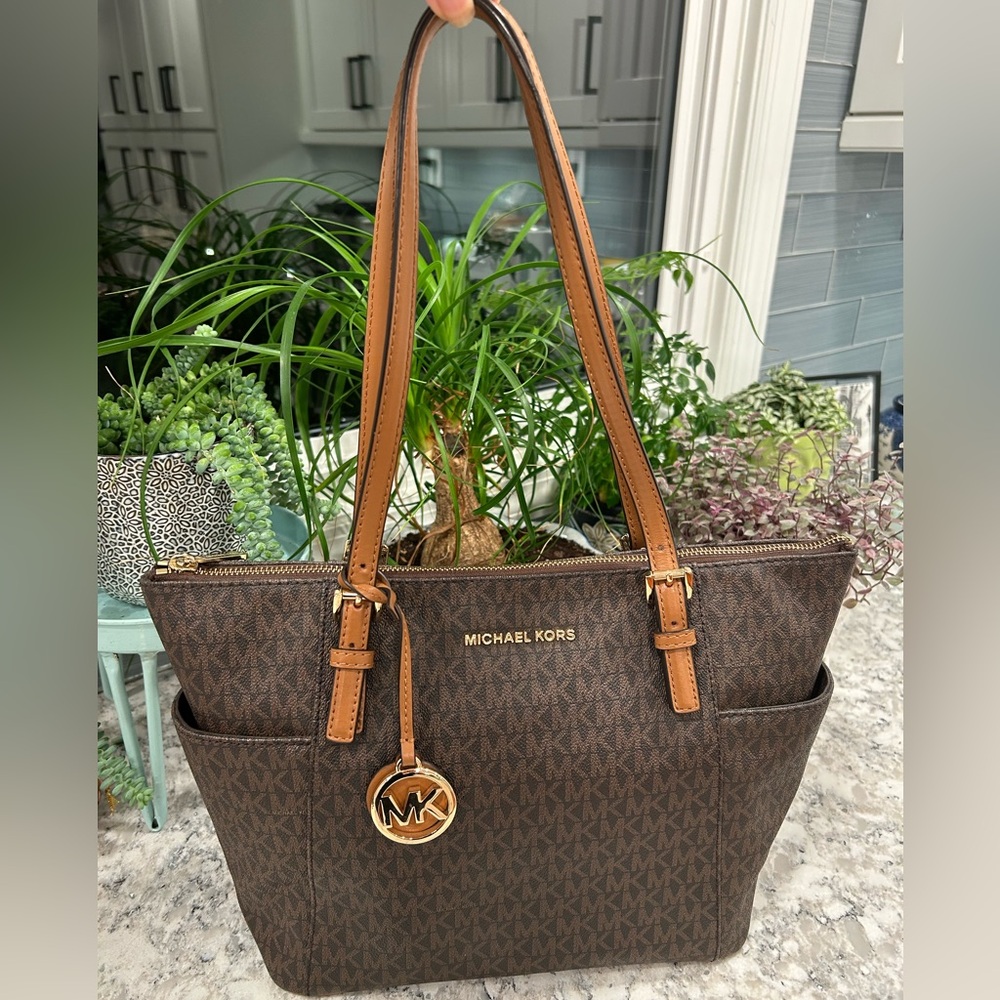 Michael Kors Brown Signature Tote with Gold Accents
